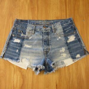 AMERICAN EAGLE Vintage Hi-Rise Festival Jean Shorts Sz 6 Frayed Hem Ripped Denim